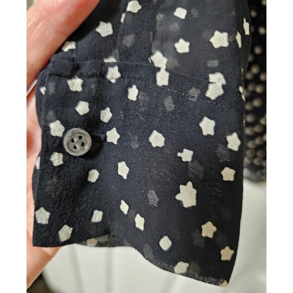 Theory SzP Black 100% Silk w cream dot pattern. Lightweight. Sheer. Career. Work - Picture 9 of 13